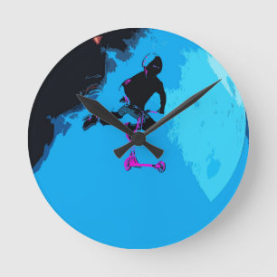 Space Scootering - Stunt Scooter Boy    Round Clock