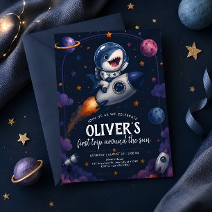 Space Shark First Birthday Invitation