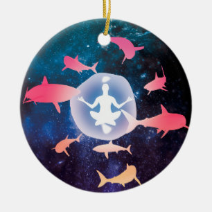 Space Sharks and Meditation Art Ceramic Tree Decoration