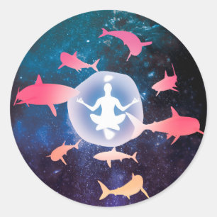 Space Sharks and Meditation Art Classic Round Sticker