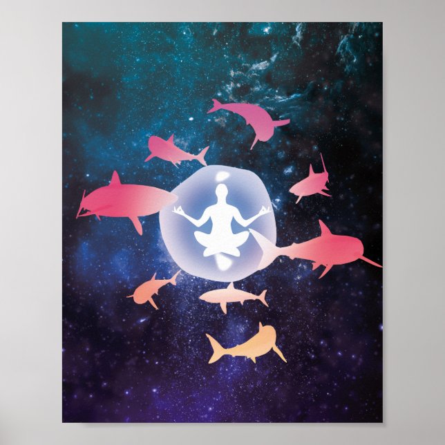 Space Sharks and Meditation Art Poster (Front)