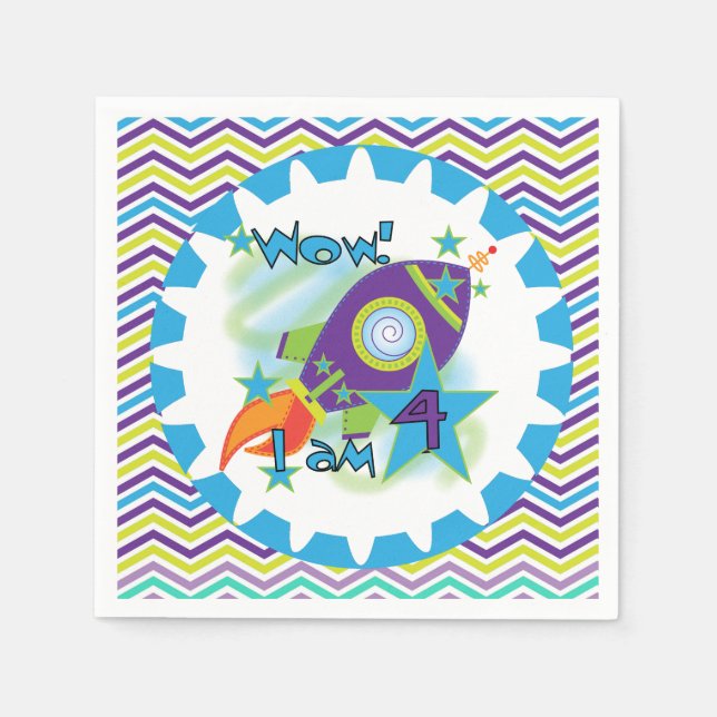 Space Ship 4th Birthday Paper Napkins (Front)