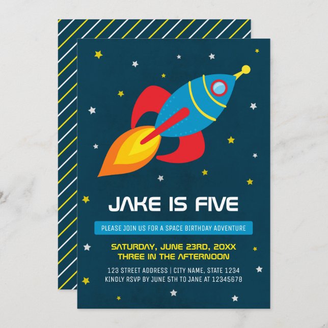 Space Ship Birthday Invitation (Front/Back)