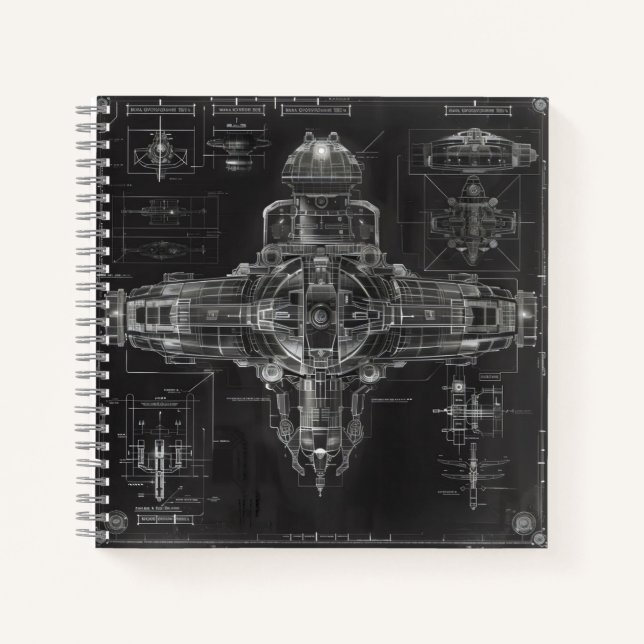 Space Ship Black Blueprint Notebook (Front)