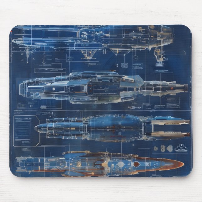 Space Ship Blueprint Mouse Mat (Front)