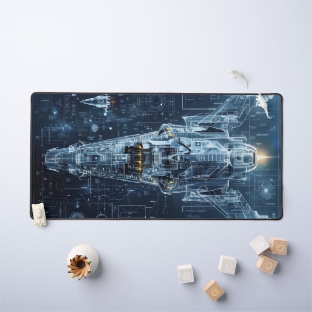 Space Ship Blueprint Sci-Fi Desk Mat (Kids Table)