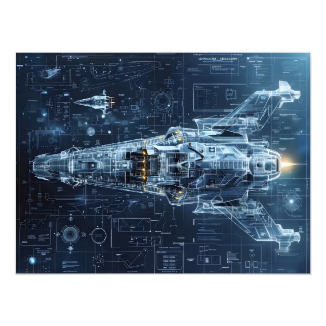 Space Ship Blueprint Sci-Fi Photo Print (Front)