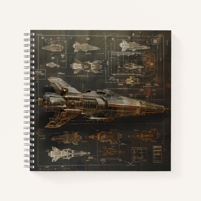 Space Ship Dark Diagram Notebook (Front)