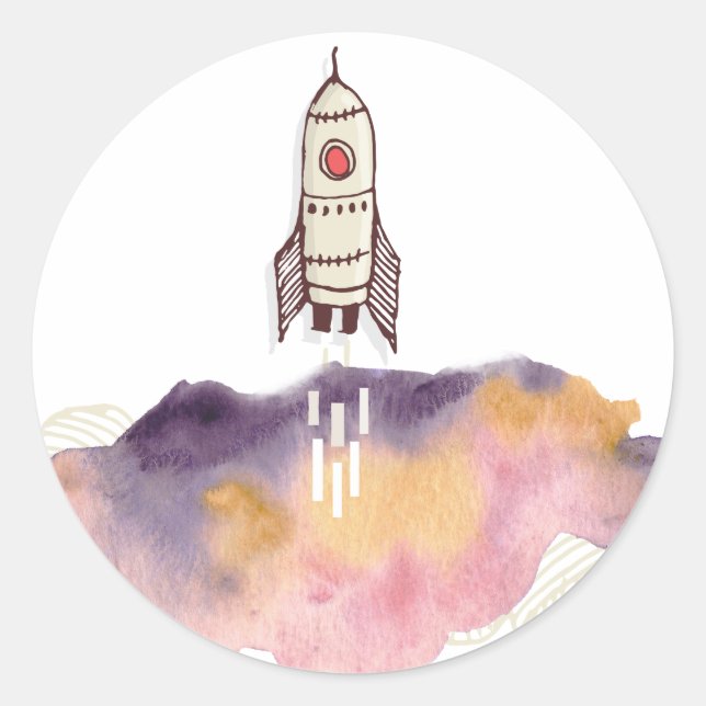 Space Ship Lift Off in Colourful Cloud Classic Round Sticker (Front)