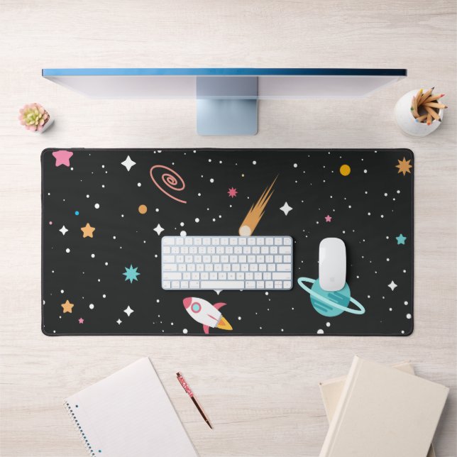 Space Ships and Planets on Black Desk Mat (Office 1)