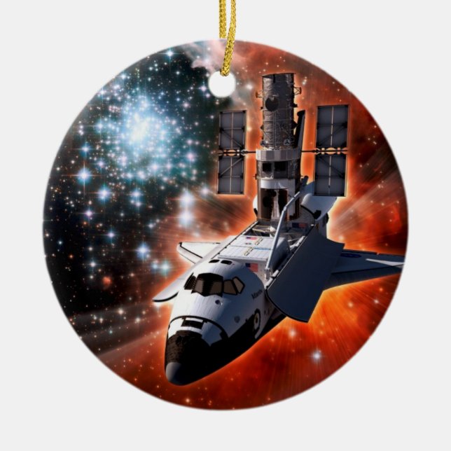 Space Shuttle Atlantis Hubble Telescope Artwork Ceramic Tree Decoration (Front)