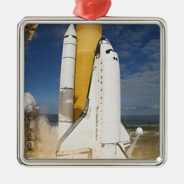 Space Shuttle Atlantis lifts off 12 Metal Tree Decoration (Front)