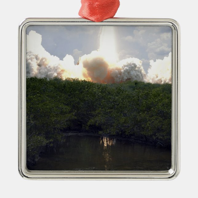 Space Shuttle Atlantis lifts off 14 Metal Tree Decoration (Front)