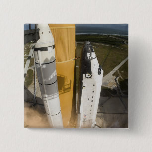 Space Shuttle Atlantis lifts off 17 15 Cm Square Badge