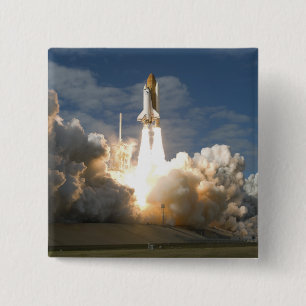 Space Shuttle Atlantis lifts off 24 15 Cm Square Badge