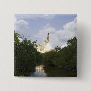 Space Shuttle Atlantis lifts off 25 15 Cm Square Badge