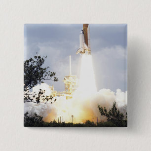 Space Shuttle Atlantis lifts off 4 15 Cm Square Badge