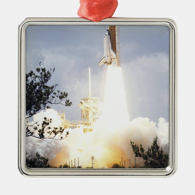 Space Shuttle Atlantis lifts off 4 Metal Tree Decoration (Front)