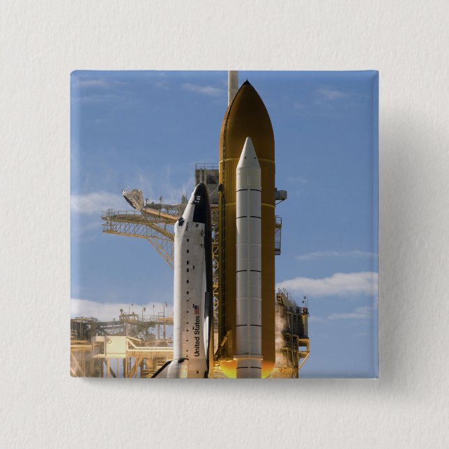 Space Shuttle Atlantis lifts off 5 15 Cm Square Badge (Front)