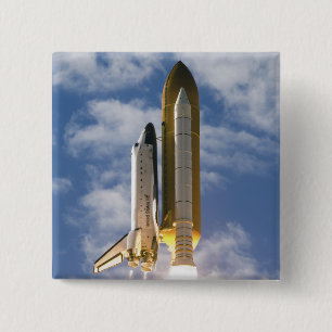 Space Shuttle Atlantis lifts off 6 15 Cm Square Badge