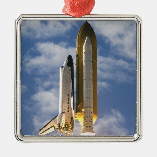 Space Shuttle Atlantis lifts off 6 Metal Tree Decoration (Front)