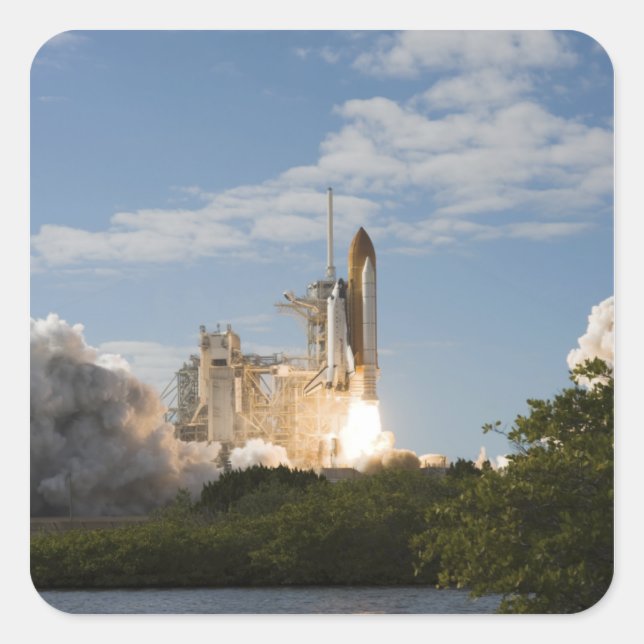 Space Shuttle Atlantis lifts off 7 Square Sticker (Front)