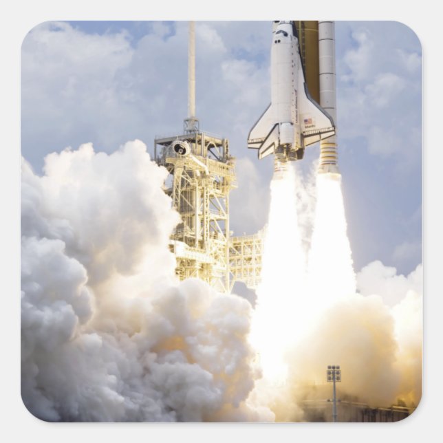 Space Shuttle Atlantis lifts off Square Sticker (Front)