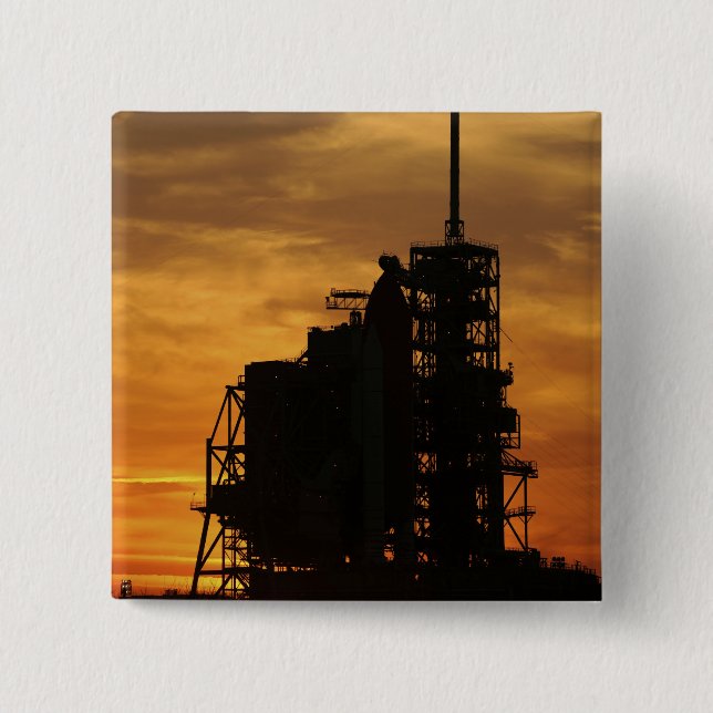 Space Shuttle Atlantis on the launch pad 15 Cm Square Badge (Front)