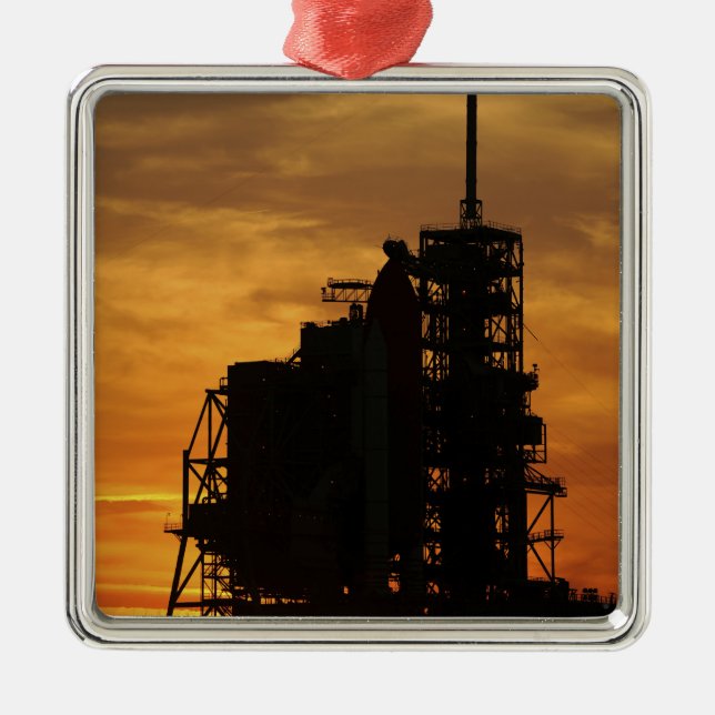 Space Shuttle Atlantis on the launch pad Metal Tree Decoration (Front)