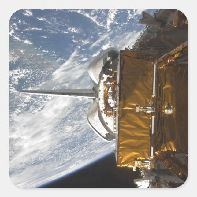 Space Shuttle Atlantis' payload bay backdropped Square Sticker (Front)