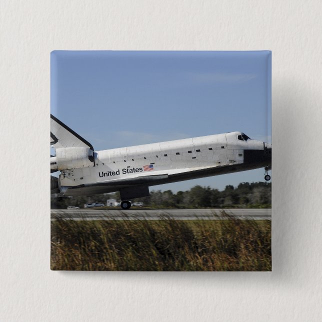 Space shuttle Atlantis touches down 15 Cm Square Badge (Front)
