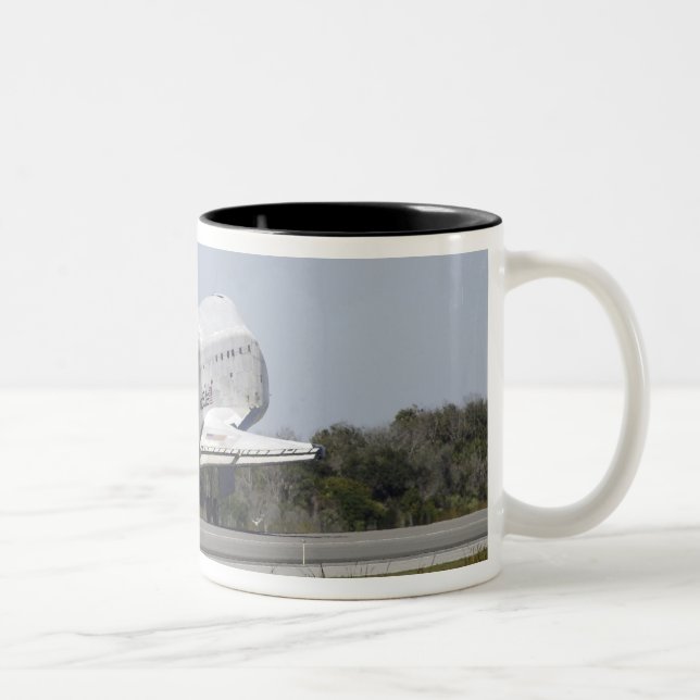 Space shuttle Atlantis unfurls its drag chute 2 Two-Tone Coffee Mug (Right)