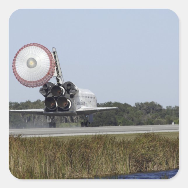 Space shuttle Atlantis unfurls its drag chute 3 Square Sticker (Front)