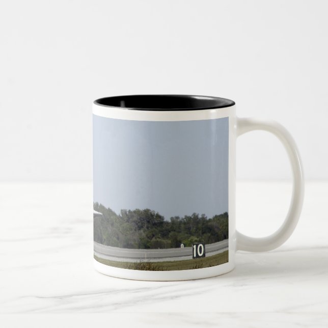 Space shuttle Atlantis unfurls its drag chute 3 Two-Tone Coffee Mug (Right)