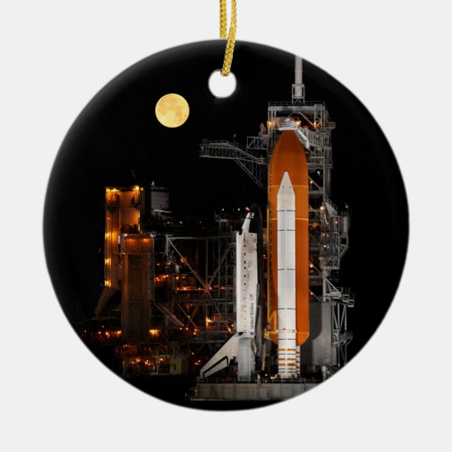 Space Shuttle Discovery and Moon Ceramic Tree Decoration (Front)