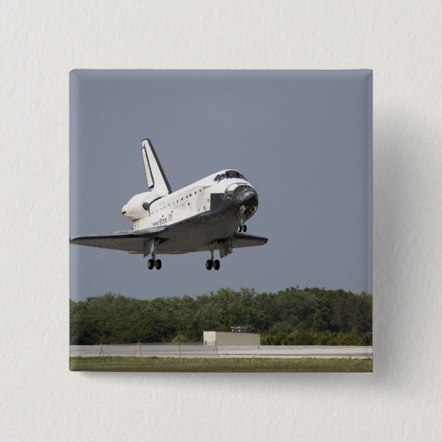 Space Shuttle Discovery approaches landing 2 15 Cm Square Badge (Front)