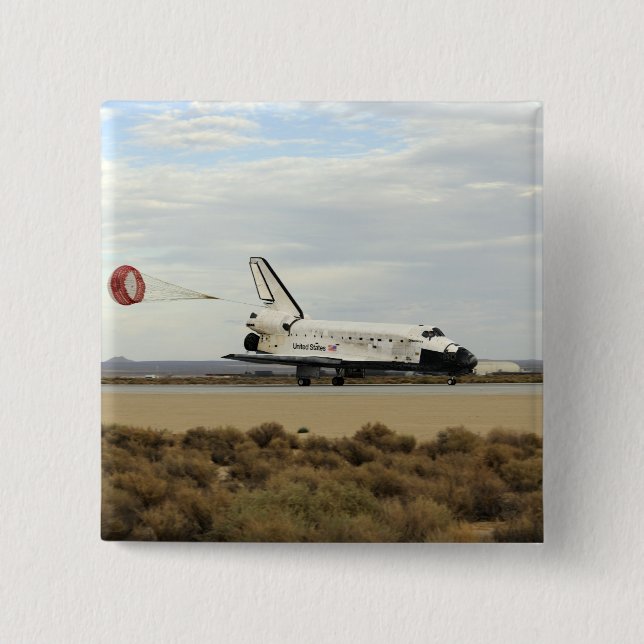 Space Shuttle Discovery deploys its drag chute 15 Cm Square Badge (Front)