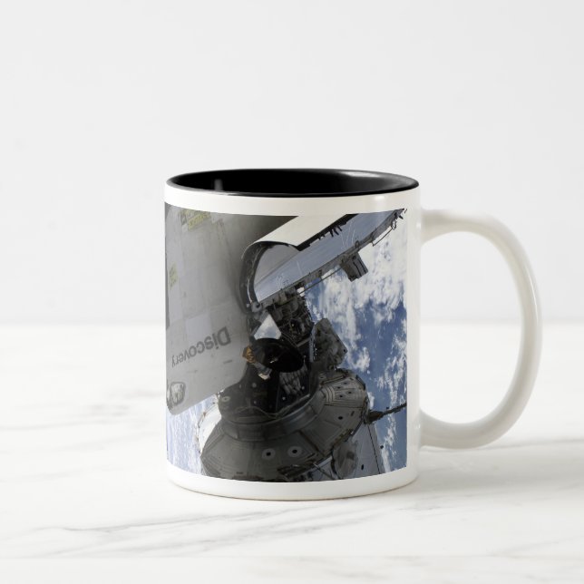 Space Shuttle Discovery docked Two-Tone Coffee Mug (Right)