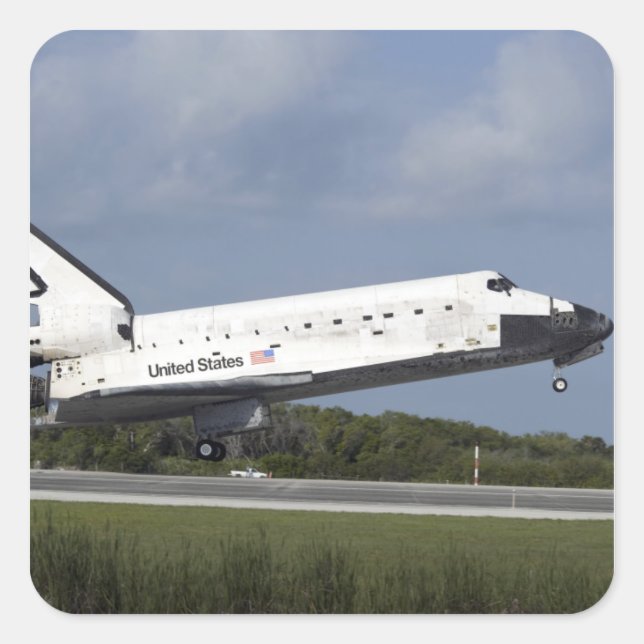 Space shuttle Discovery lands on Runway 33 3 Square Sticker (Front)