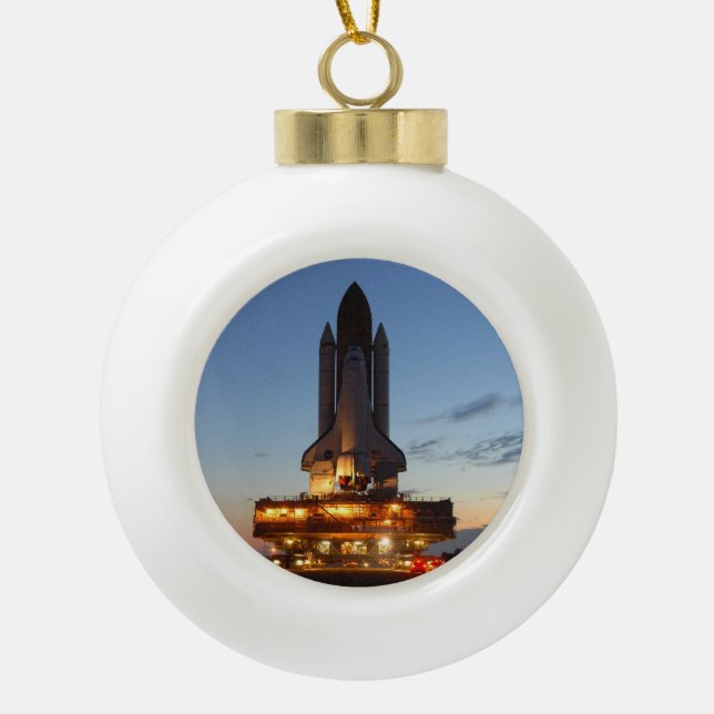 Space Shuttle Discovery Launch NASA Ceramic Ball Christmas Ornament (Front)