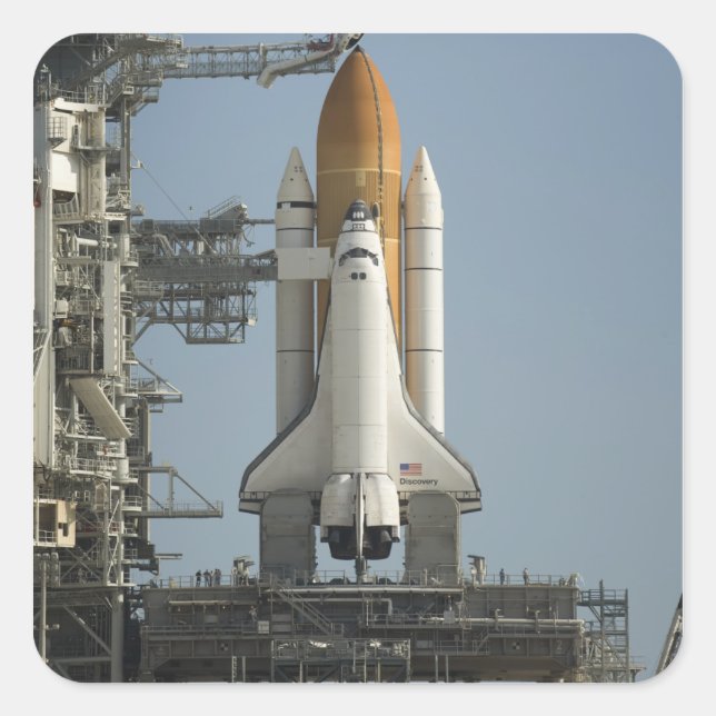 Space Shuttle Discovery sits ready Square Sticker (Front)