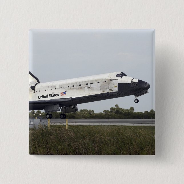 Space Shuttle Discovery touches down 15 Cm Square Badge (Front)