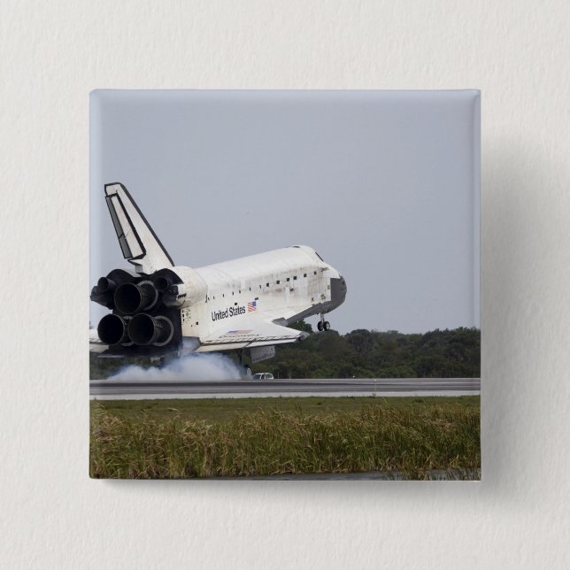 Space Shuttle Discovery touches down 2 15 Cm Square Badge (Front)