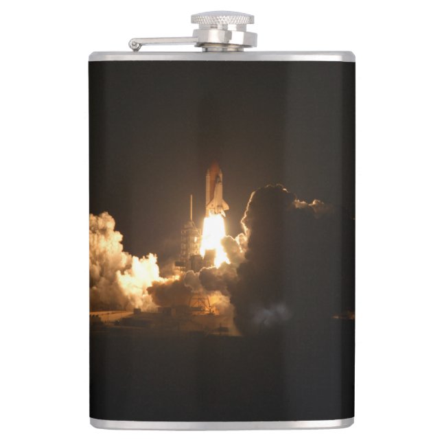 Space Shuttle Earth Orbital Spacecraft Night Canva Hip Flask (Front)