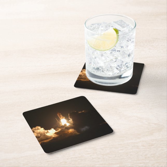 Space Shuttle Earth Orbital Spacecraft Night Canva Square Paper Coaster (Insitu)