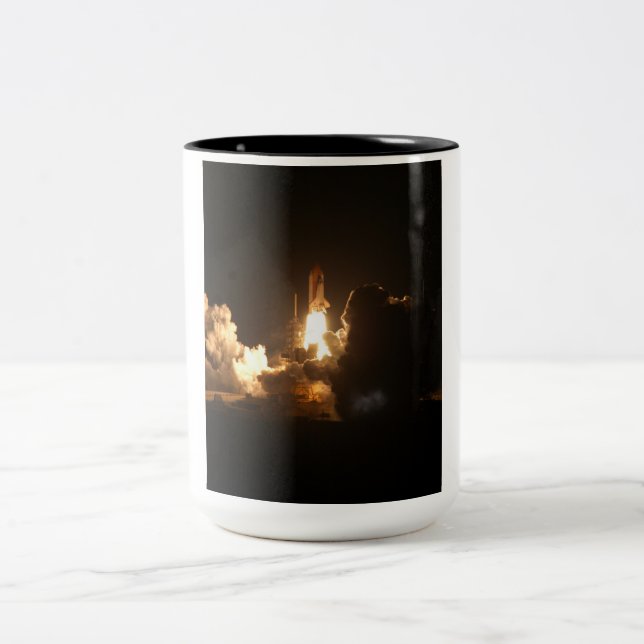 Space Shuttle Earth Orbital Spacecraft Night Canva Two-Tone Coffee Mug (Center)