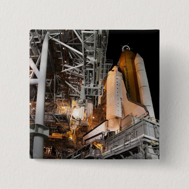 Space Shuttle Endeavour on the launch pad 15 Cm Square Badge (Front)