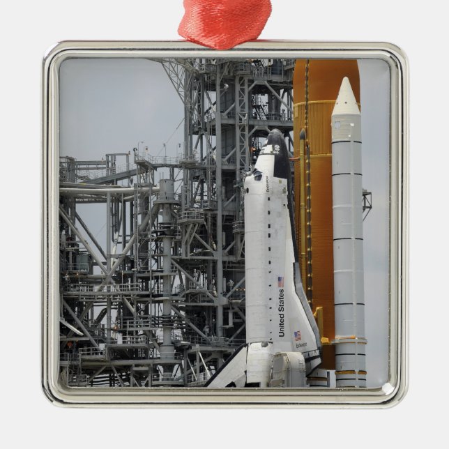 Space Shuttle Endeavour on the launch pad 2 Metal Tree Decoration (Front)