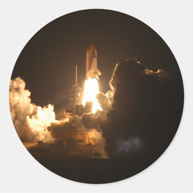 Space Shuttle Night Launch Poster Classic Round Sticker (Front)