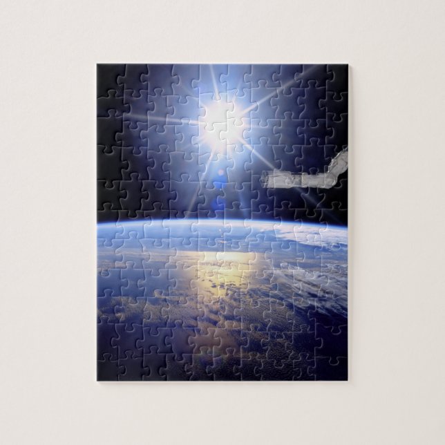 Space Shuttle Robot Arm Earth Orbit Sunburst Jigsaw Puzzle (Vertical)